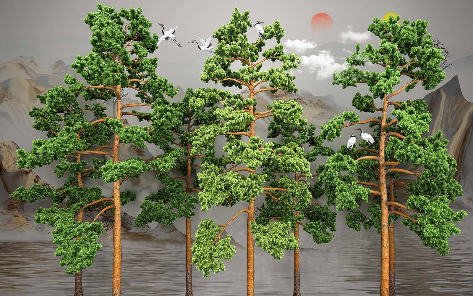 u62719p - Група дерев з птахами, що літають над ними - tegory