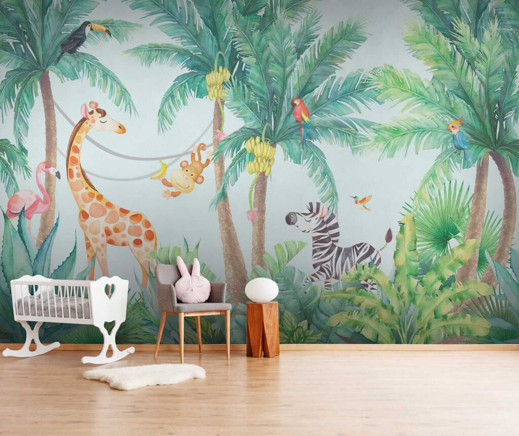 Giraffe and zebra in a jungle Giraffe and zebra in a jungle