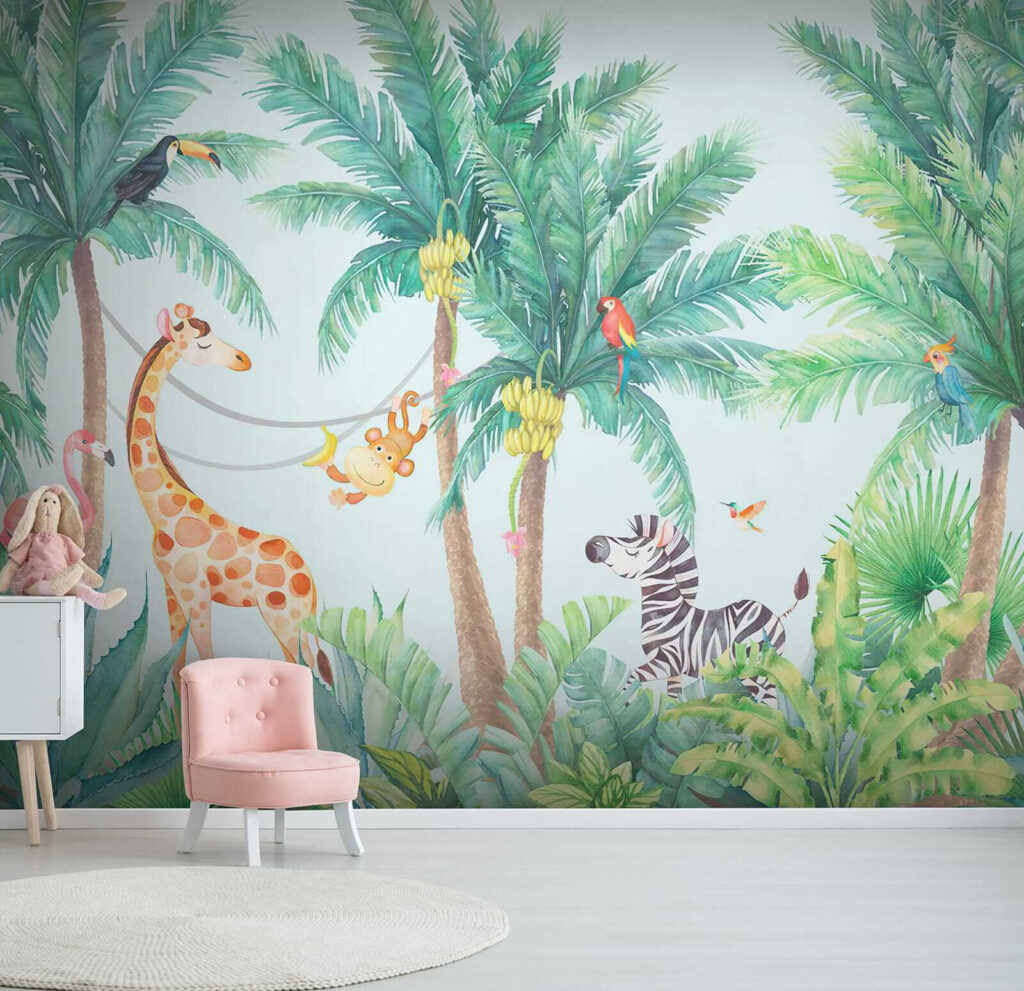 Giraffe and zebra in a jungle Giraffe and zebra in a jungle