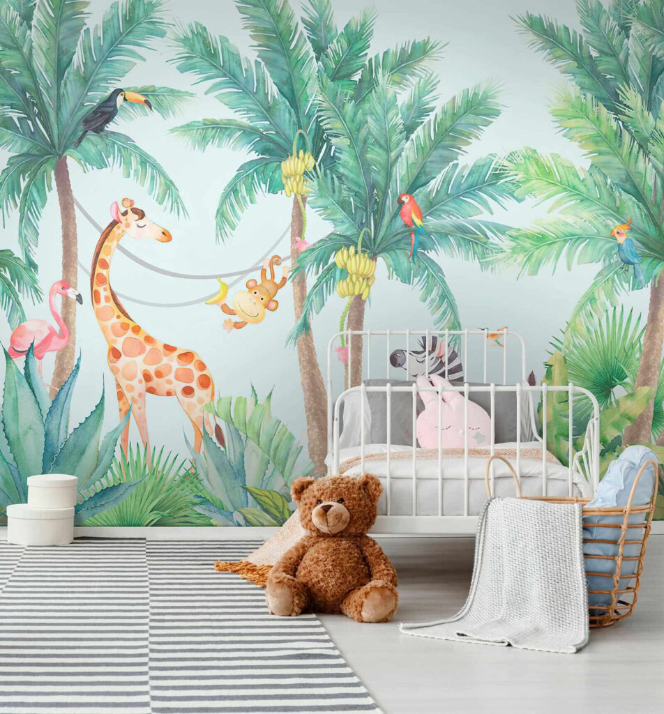 Giraffe and zebra in a jungle Giraffe and zebra in a jungle