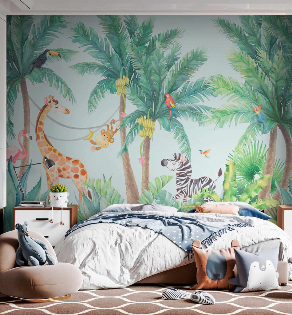 Giraffe and zebra in a jungle Giraffe and zebra in a jungle