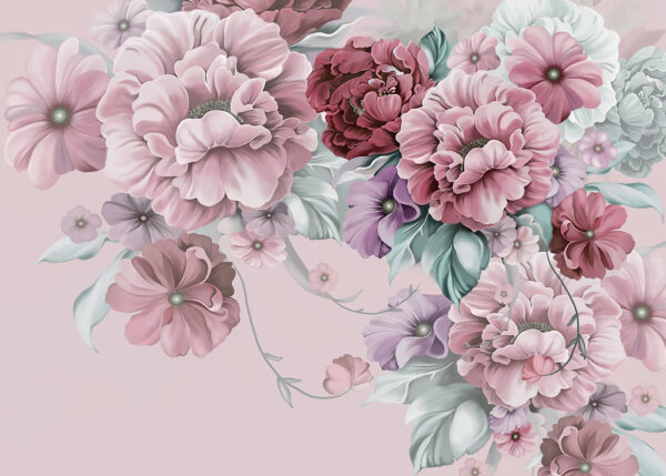 A group of flowers on a pink background