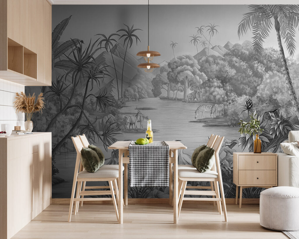 River with zebras and mountains