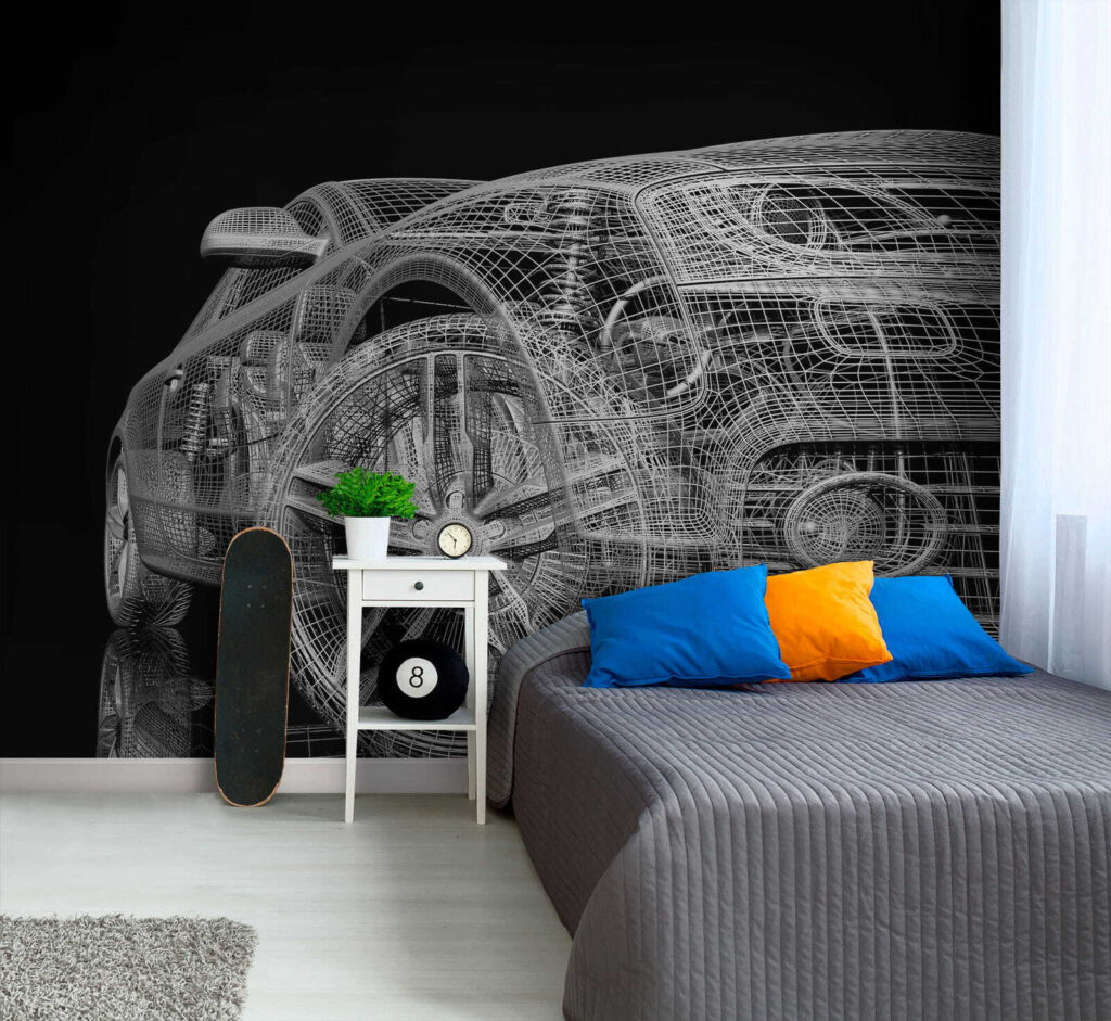 Car model with a wireframe on the front Car model with a wireframe on the front