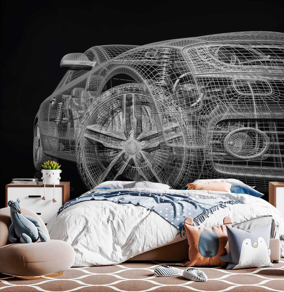 Car model with a wireframe on the front Car model with a wireframe on the front