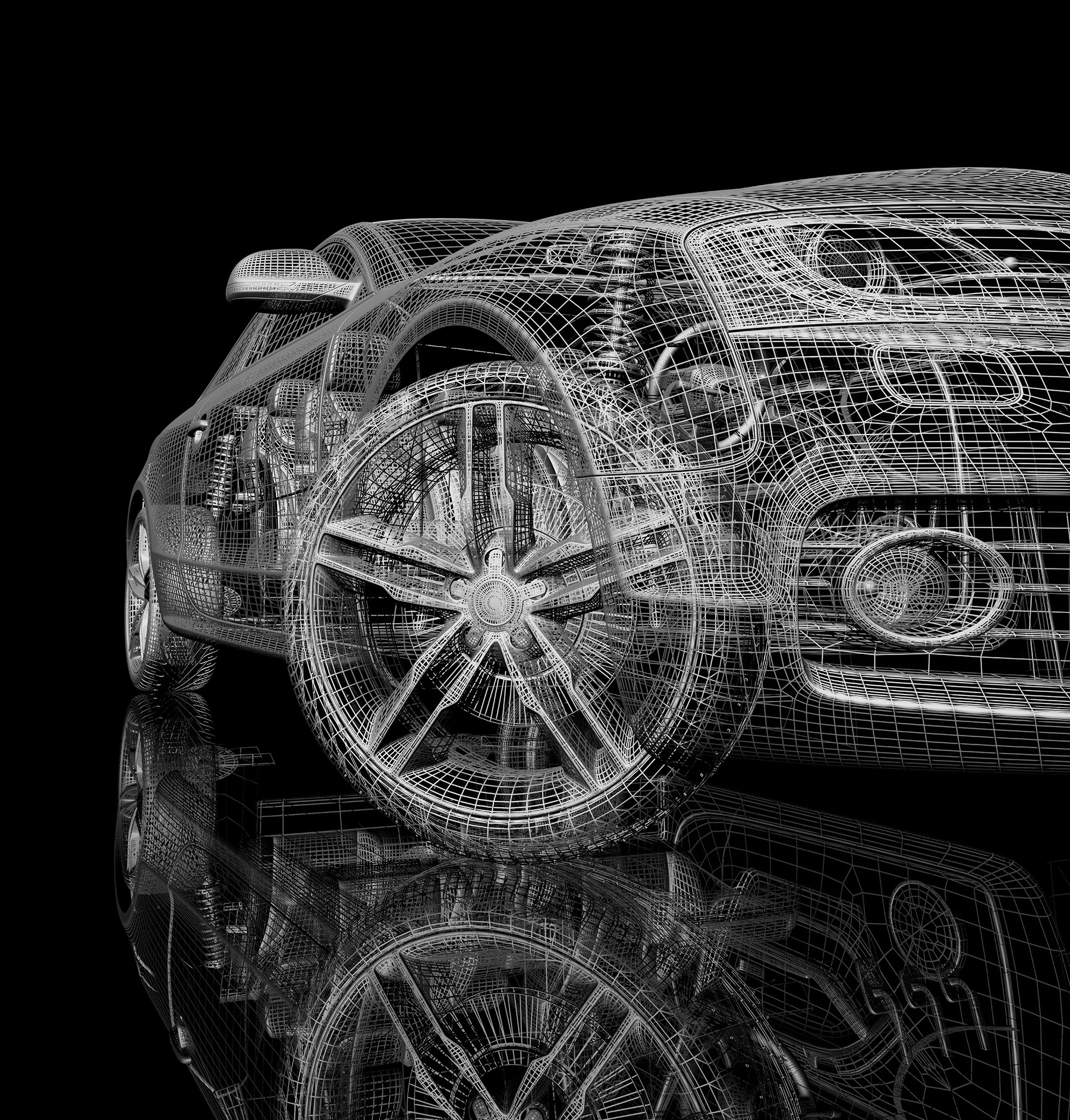 Car model with a wireframe on the front Car model with a wireframe on the front