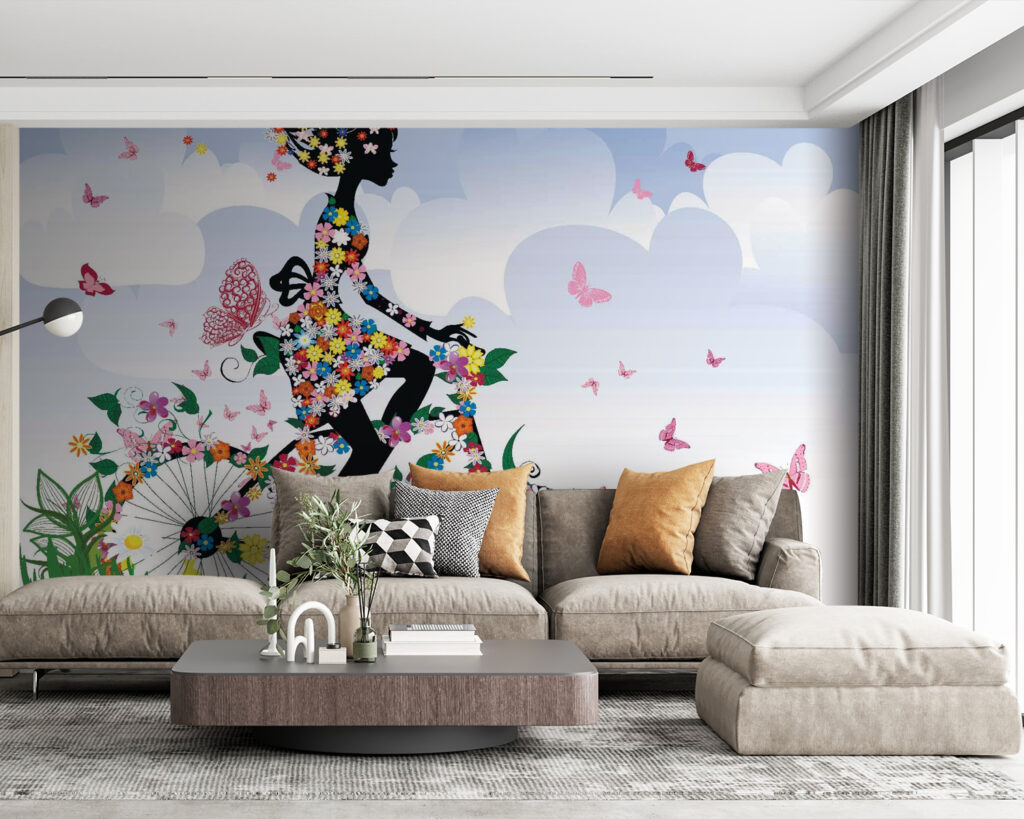 Wall murals Woman riding a bicycle with flowers u55195pig63 1024x819 - Wall murals Woman riding a bicycle with flowers - tegory