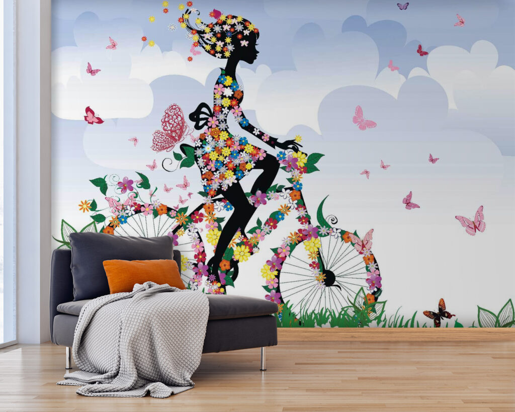 Wall murals Woman riding a bicycle with flowers u55195pig25m 1024x819 - Wall murals Woman riding a bicycle with flowers - tegory