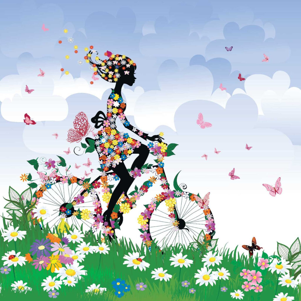 Wall murals Woman riding a bicycle with flowers u55195p 1024x1024 - Wall murals Woman riding a bicycle with flowers - tegory