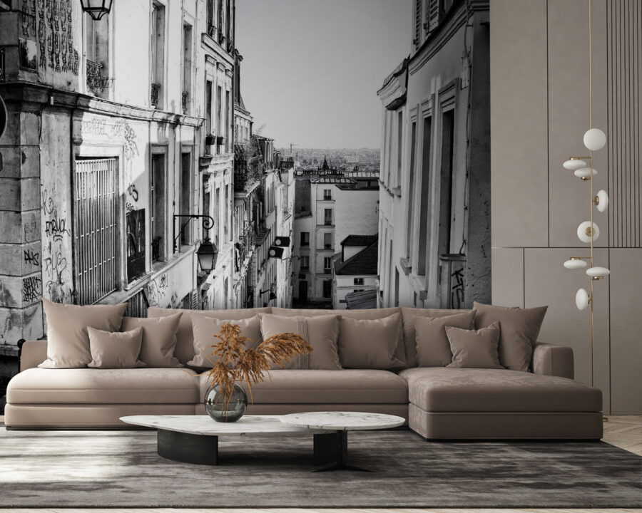 Wall murals Street with buildings and a street light Wall murals Street with buildings and a street light