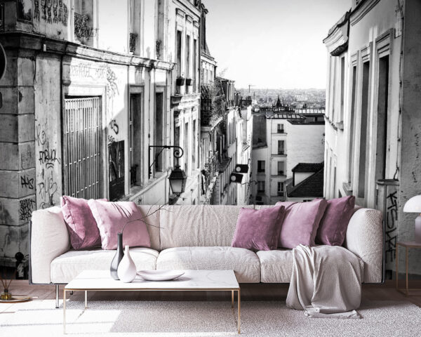 Wall murals Street with buildings and a street light Wall murals Street with buildings and a street light