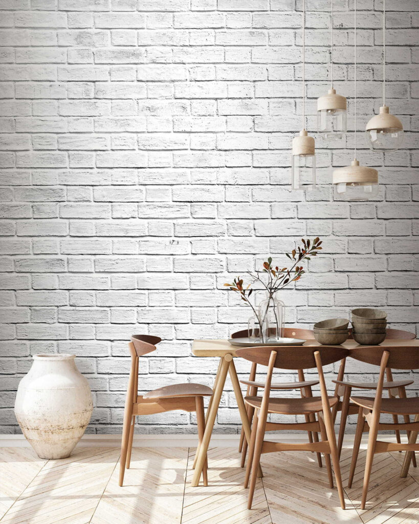 White brick wall with many small bricks
