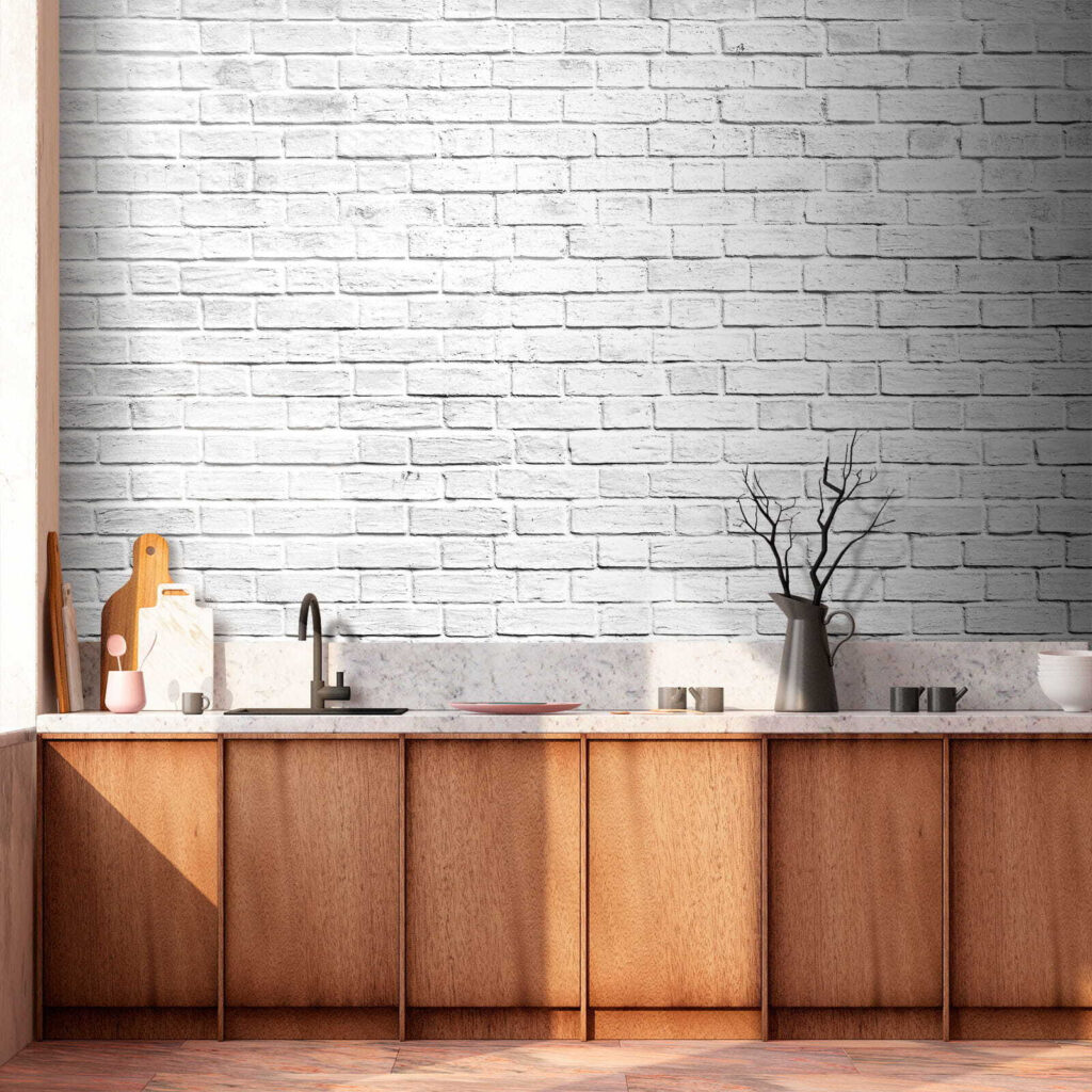 White brick wall with many small bricks