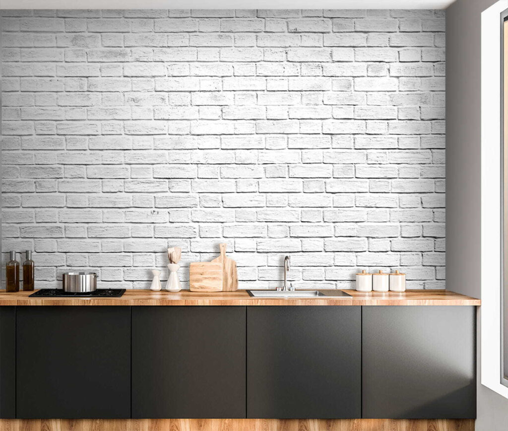 White brick wall with many small bricks