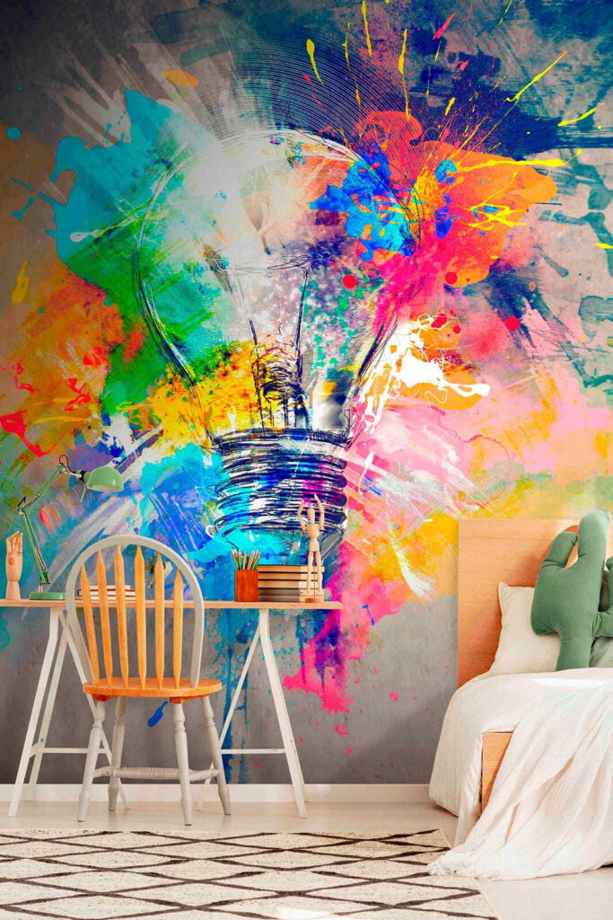 Light bulb with colorful paint splatters Light bulb with colorful paint splatters