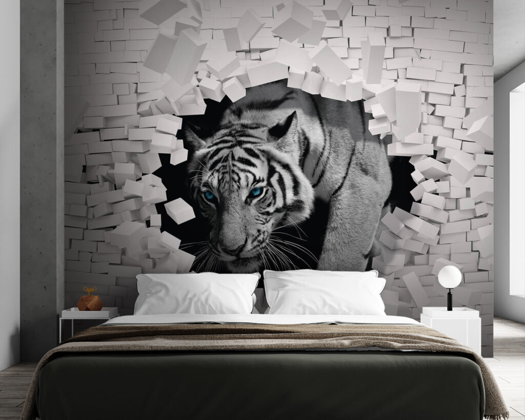 Tiger coming out of a wall