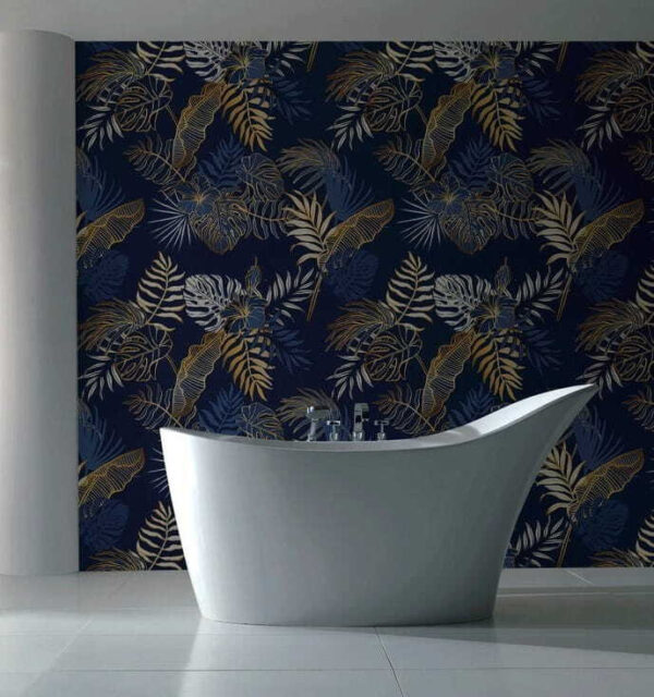 Фотошпалери Візерунок листя на синьому тлі