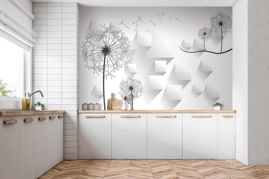 Фотошпалери Wall murals Dandelion flowers and a white background - Зображення 3