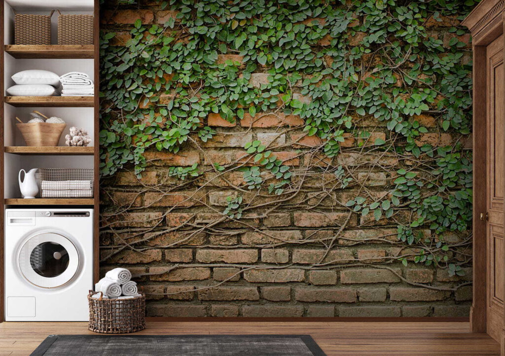 A brick wall with ivy growing on it