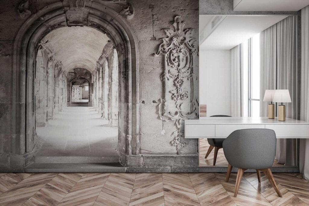 Stone archway with a stone wall