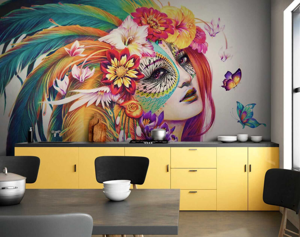 Woman with colorful feathers and flowers Woman with colorful feathers and flowers