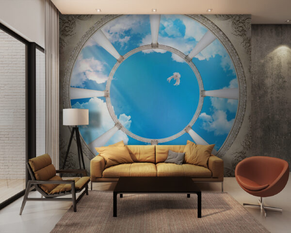 Wall murals Circular ceiling with columns and a bird flying through the sky Wall murals Circular ceiling with columns and a bird flying through the sky