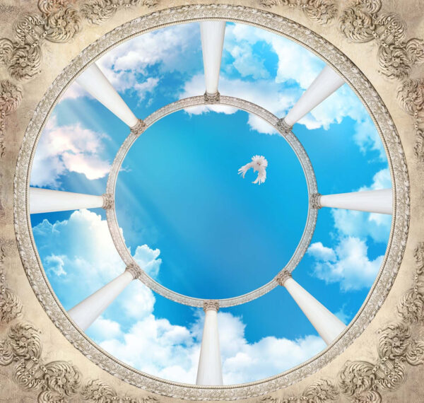 Wall murals Circular ceiling with columns and a bird flying through the sky Wall murals Circular ceiling with columns and a bird flying through the sky