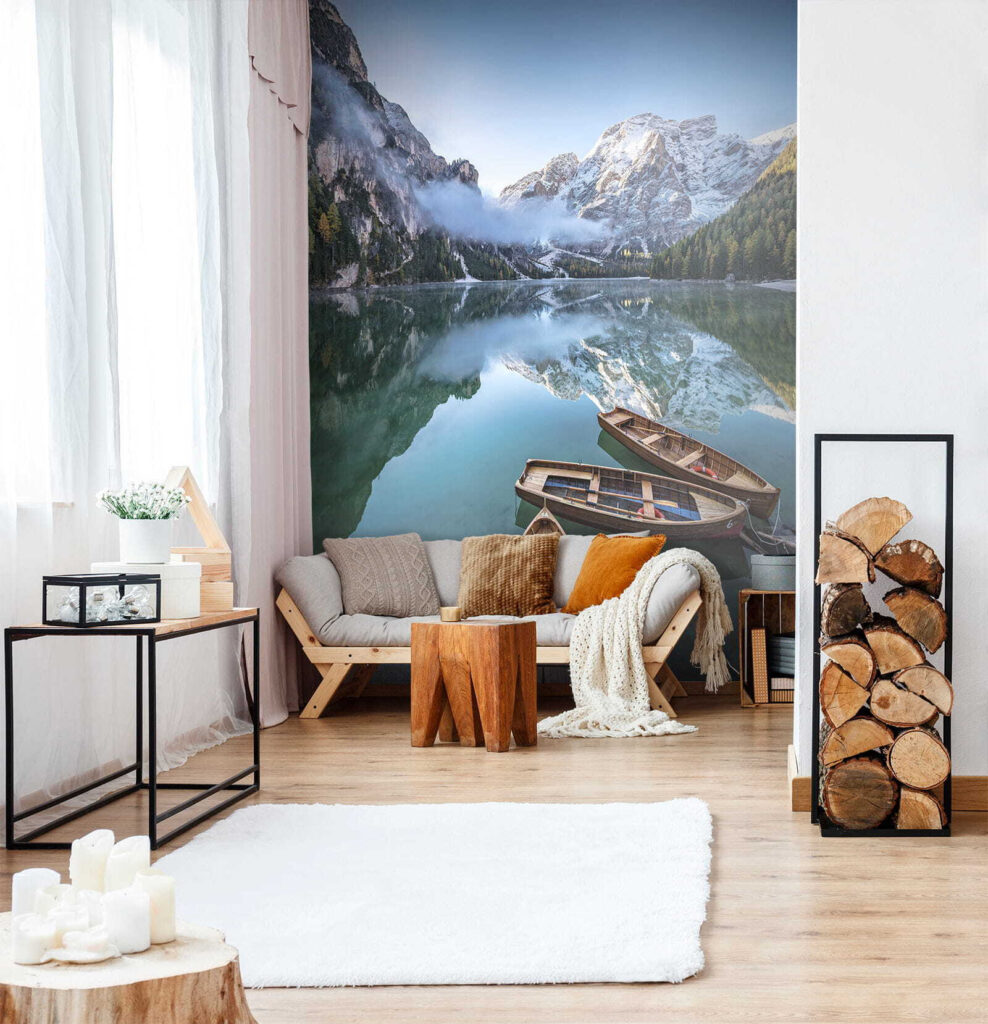Boats on a lake with mountains in the background Boats on a lake with mountains in the background