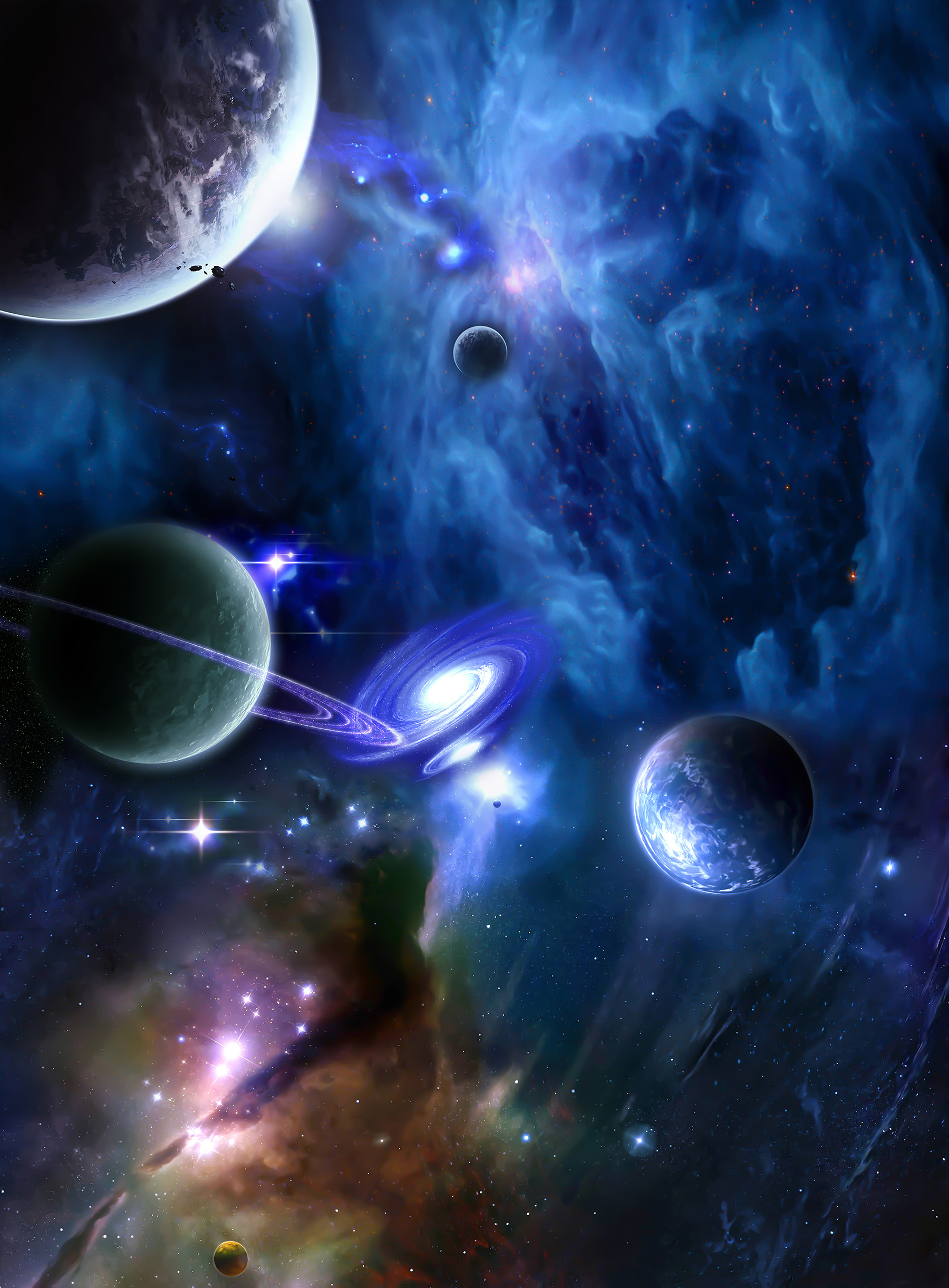 Planets in space with planets and stars Planets in space with planets and stars