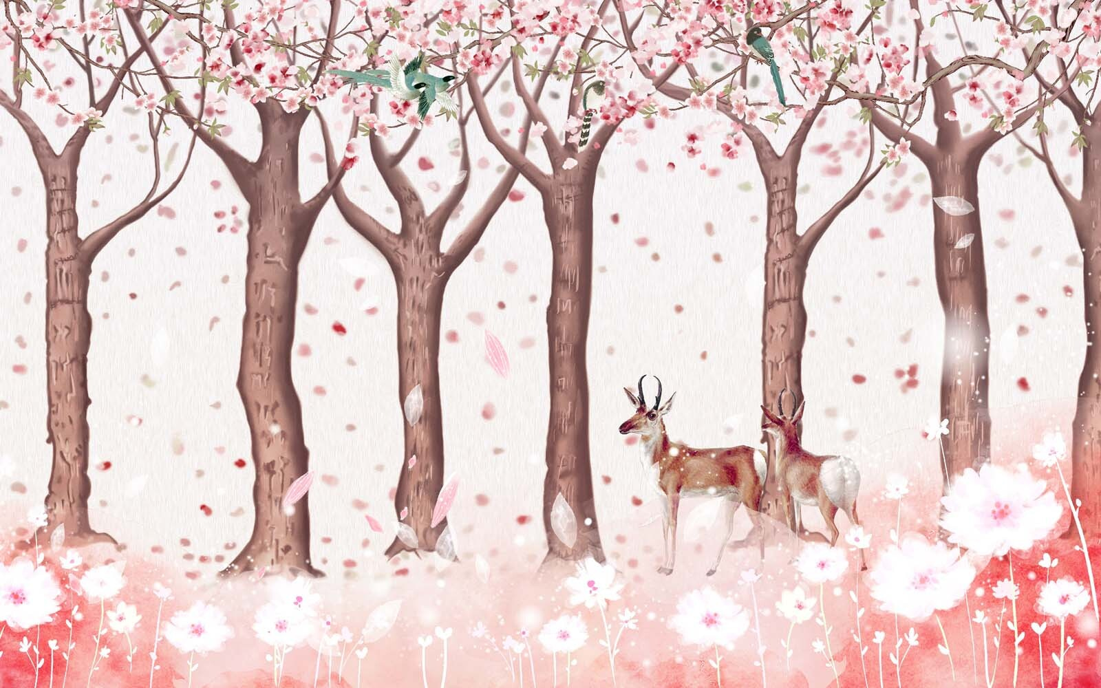 Група дерев з квітами та птахами u44137p - Група дерев з квітами та птахами - tegory