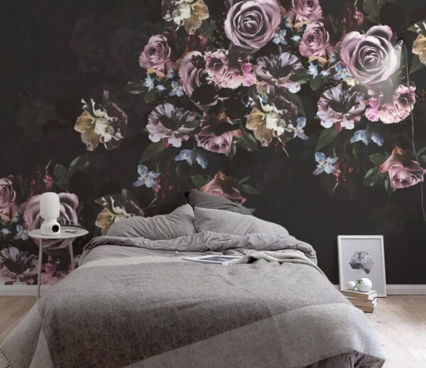 Wall murals Group of flowers on a black background u42513pib1m 600x519 - Wall murals Group of flowers on a black background - tegory