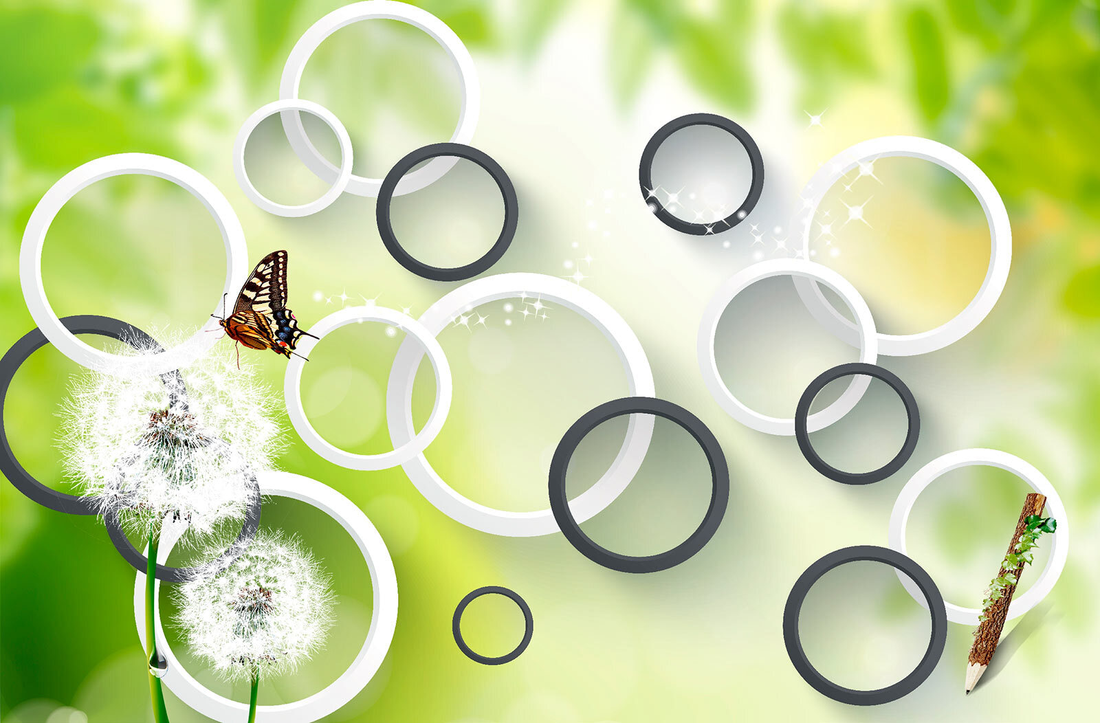 Wall murals Butterfly on a dandelion flower u42442p - Wall murals Butterfly on a dandelion flower - tegory