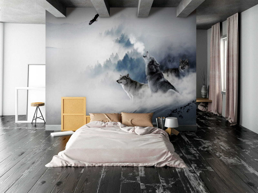 Wolf howling in the snow