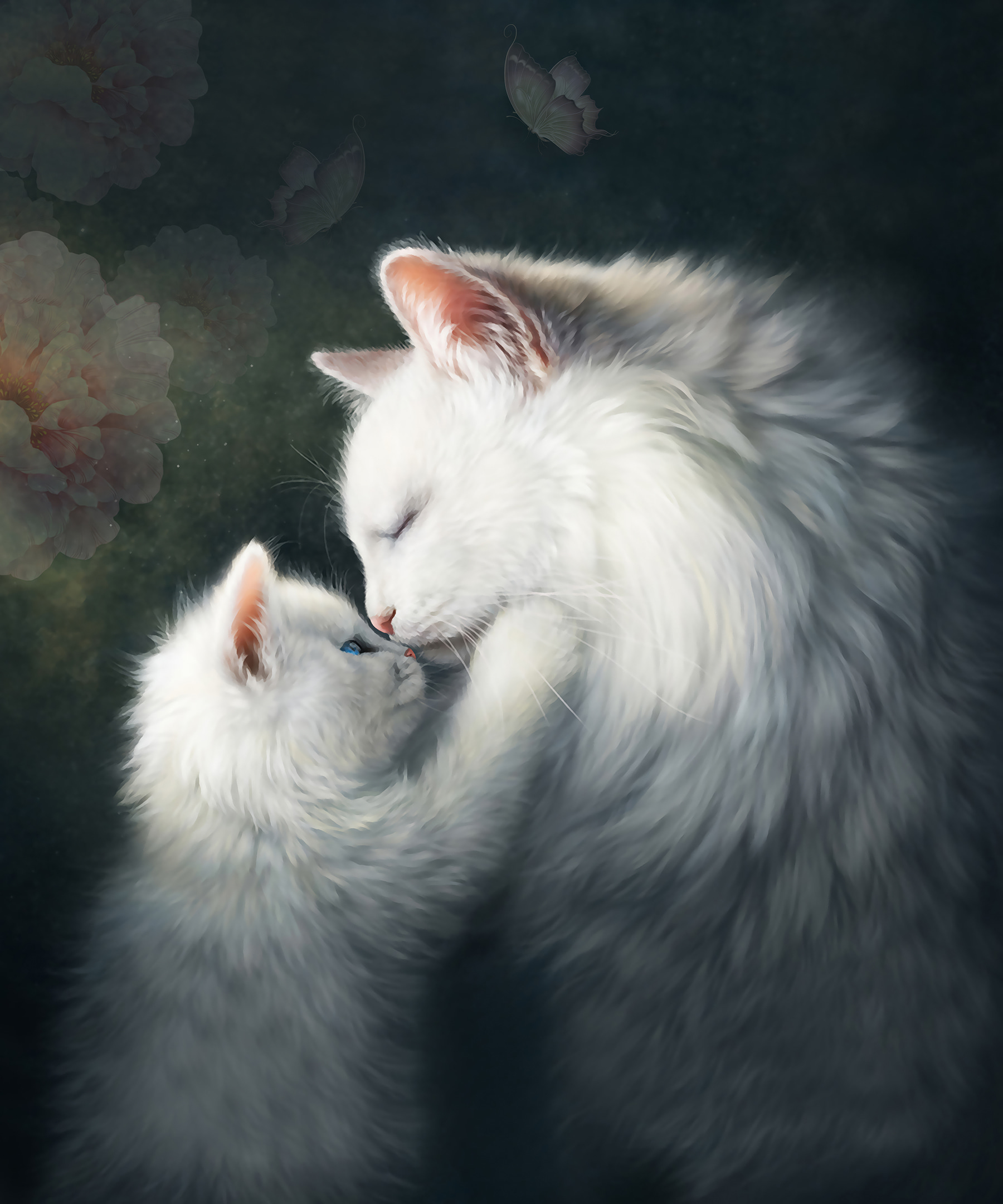 Cat and kitten kissing