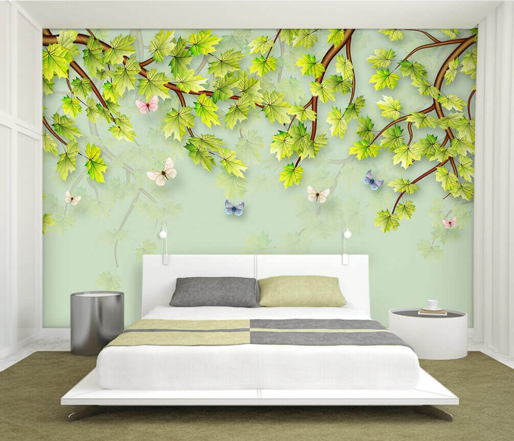 u38526pib1m - Зелене листя і метелики на білому тлі - tegory