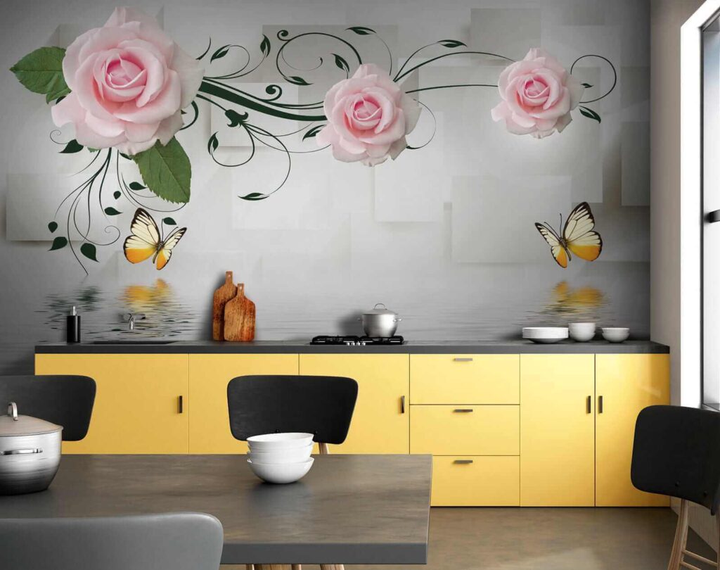 Butterfly and roses over water Butterfly and roses over water
