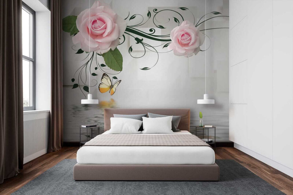 Butterfly and roses over water Butterfly and roses over water