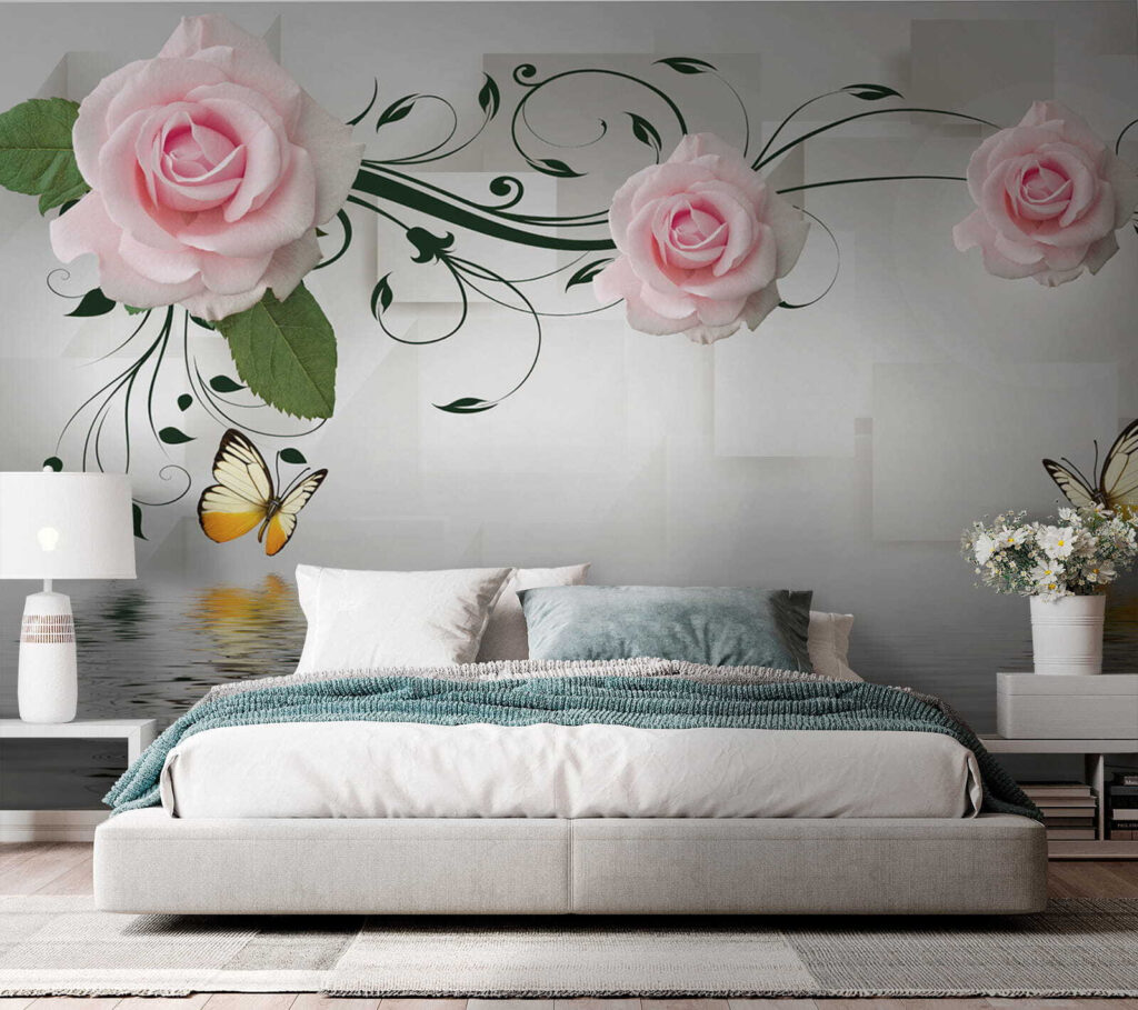 Butterfly and roses over water Butterfly and roses over water