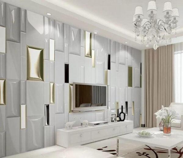 Shimmering tiles in a geometric array Shimmering tiles in a geometric array