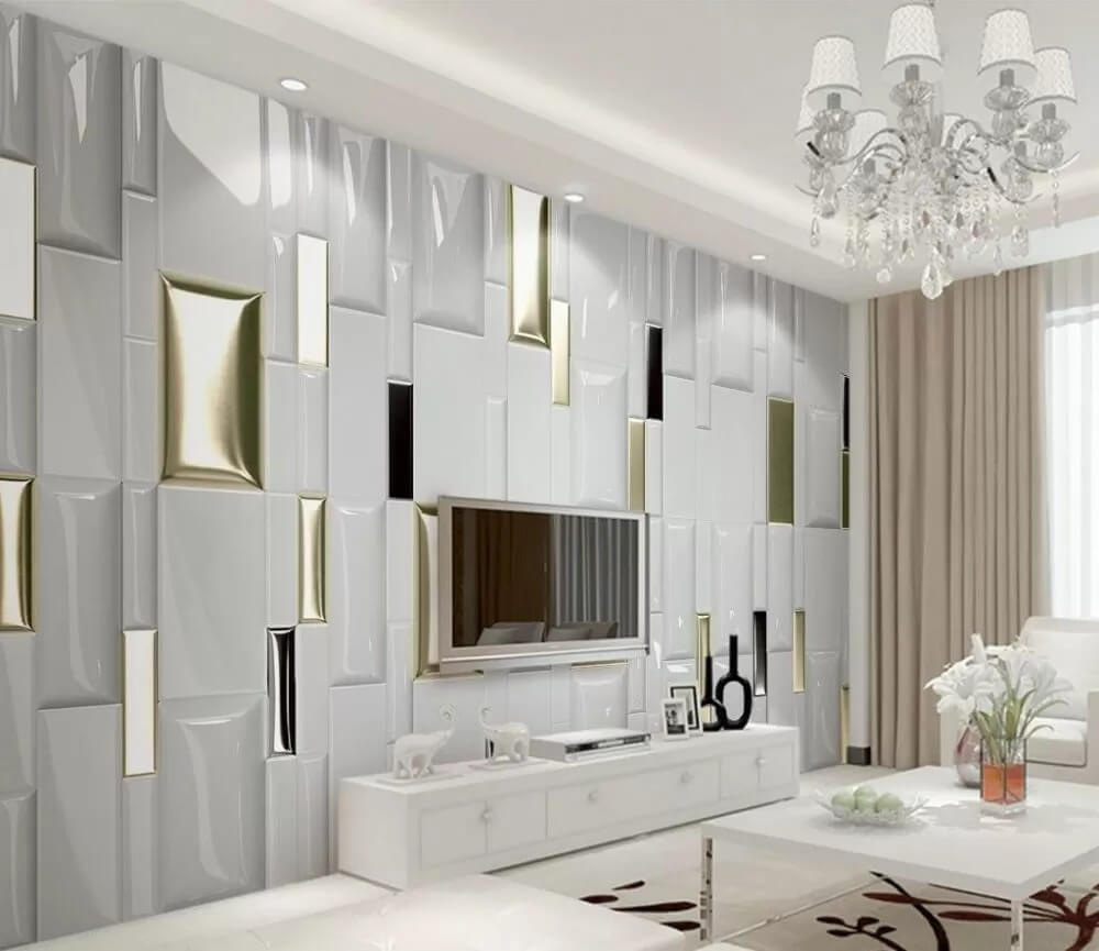 Shimmering tiles in a geometric array Shimmering tiles in a geometric array