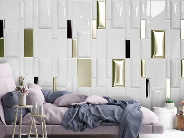 Shimmering tiles in a geometric array Shimmering tiles in a geometric array