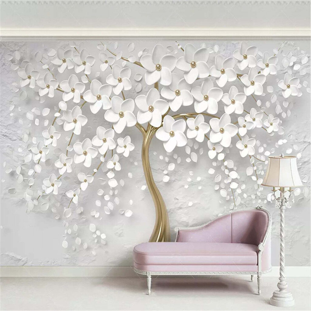 Tree with white flowers and leaves