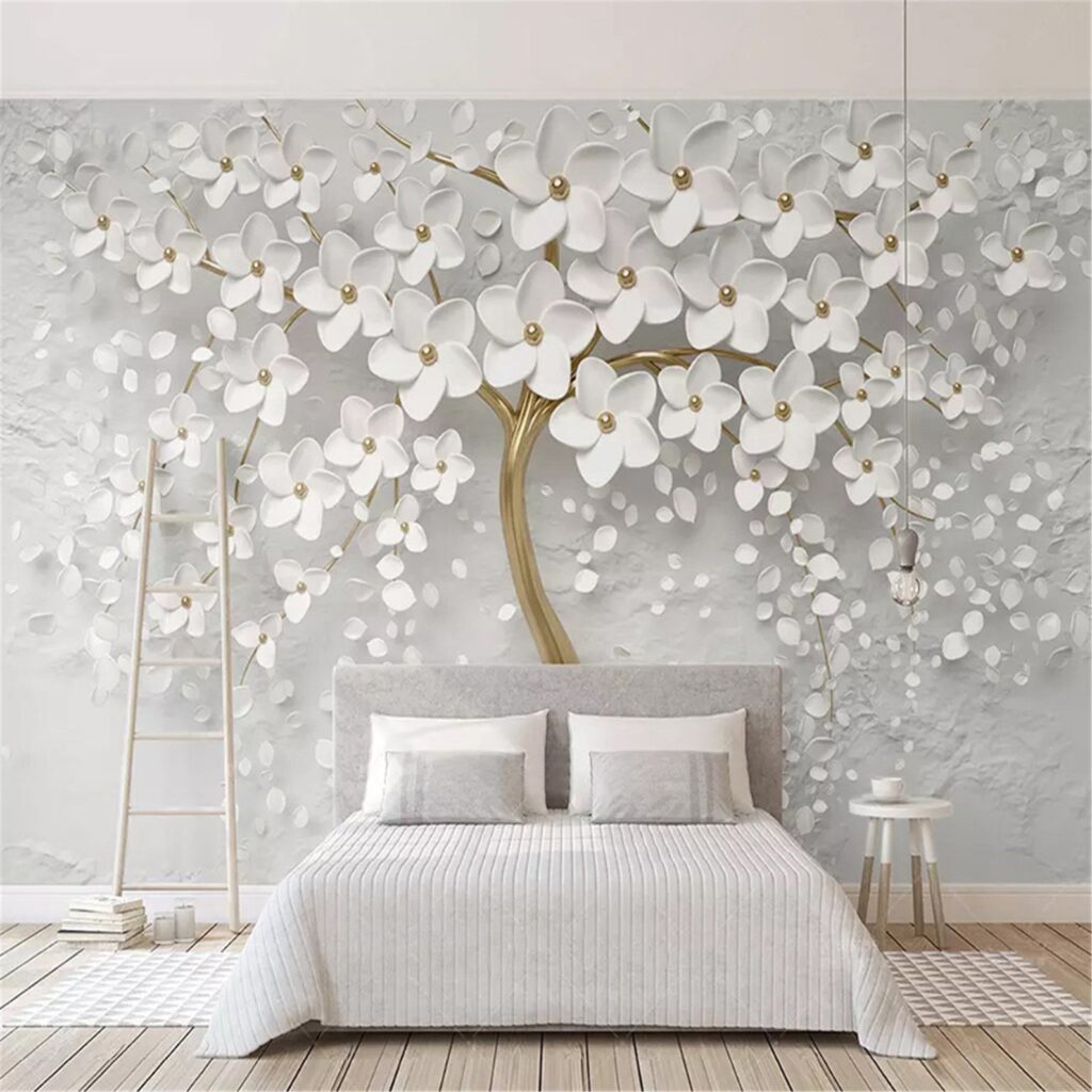 Tree with white flowers and leaves