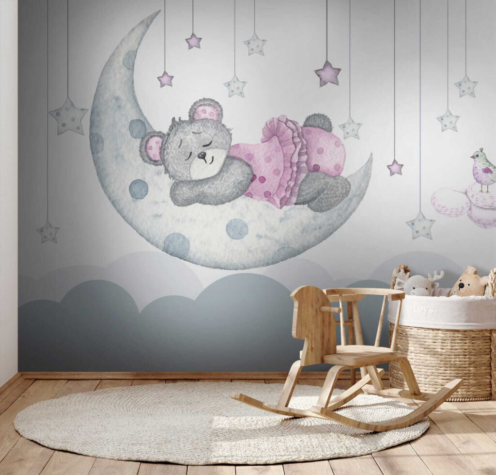 Teddy bear sleeping on the moon