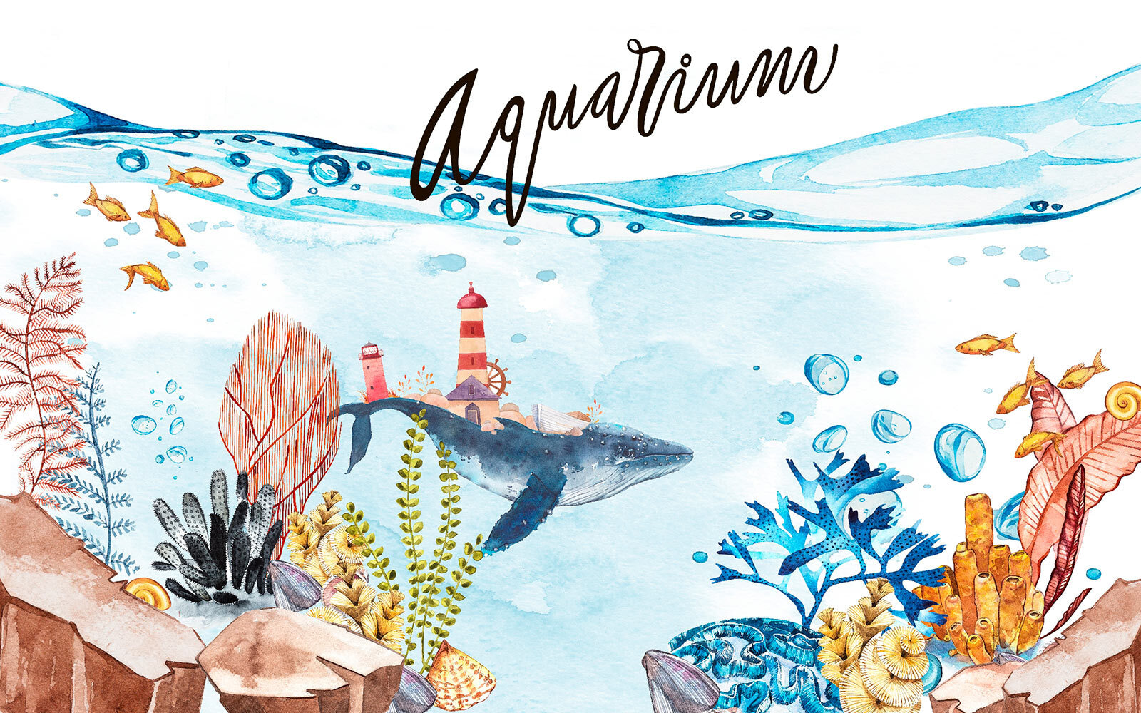 Акварель кита і маяка u34420p - Акварель кита і маяка - tegory