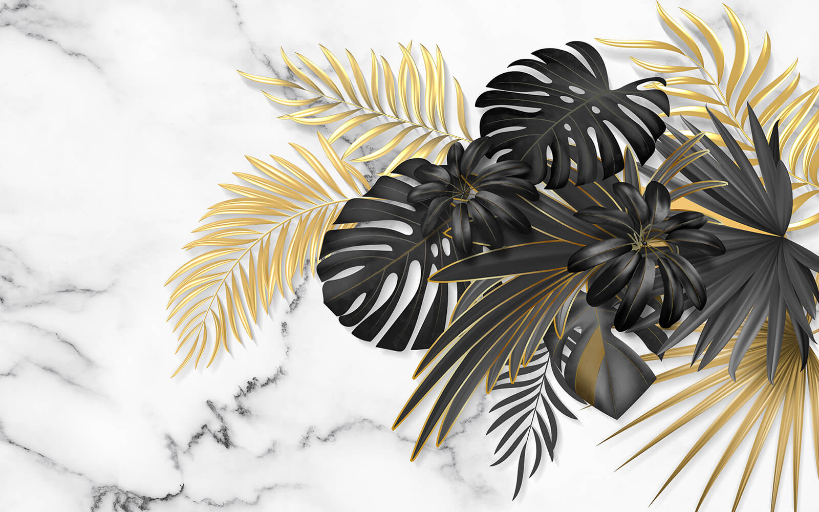 u32610p - Елегантне листя на мармуровому тлі - tegory