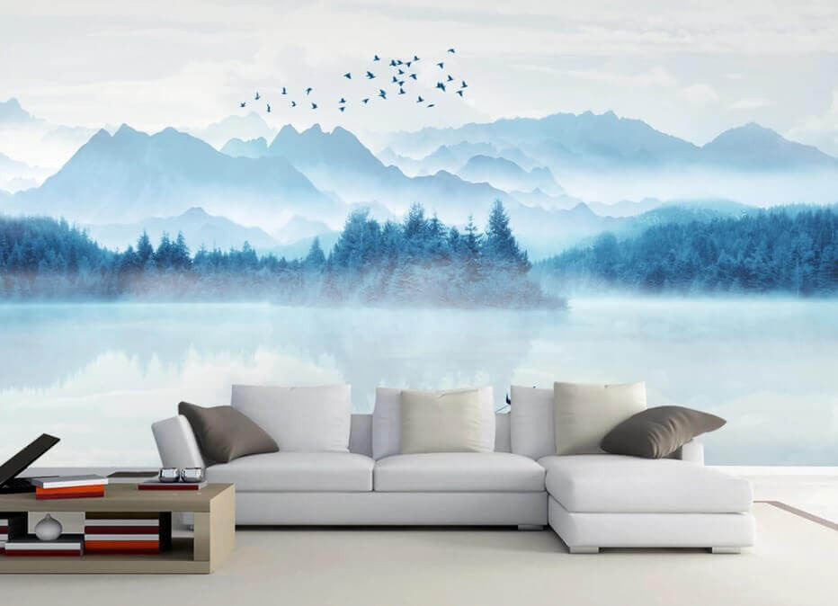 Person in a boat on a lake with birds flying in the sky Person in a boat on a lake with birds flying in the sky