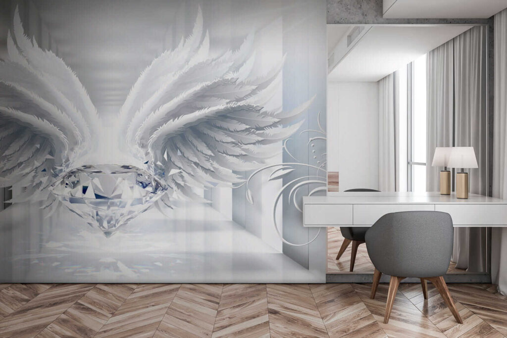 Diamond with wings in a room
