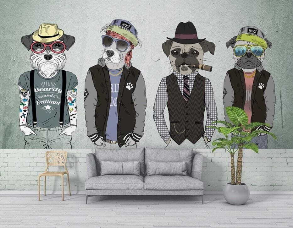 Group of dogs wearing hats and sunglasses Group of dogs wearing hats and sunglasses