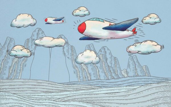 Карикатура на літаки, що летять над горами Карикатура на літаки, що летять над горами